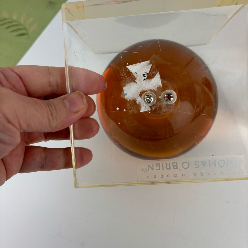 Vintage Modern Thomas O’Brian-Amber Lucite Sphere Bookends - Pair - Picture 8 of 15